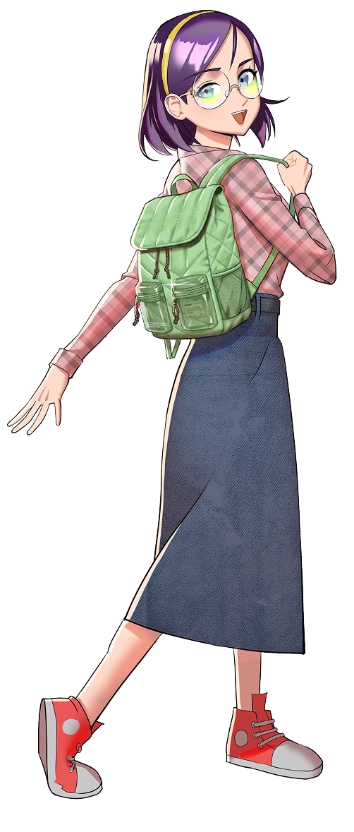 Woman in glasses wearing a green NIION Mini Mera backpack